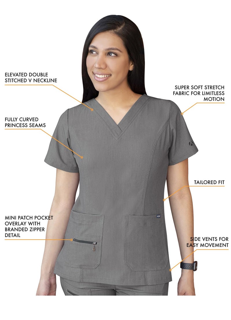 Adar Uniforms Adar Pro Heather Breakthrough Plus Scrub Set For Women - Enhanced V-Neck Top & Multi Pocket Pants - 4400H - Heather Grey - 2X - Image 3
